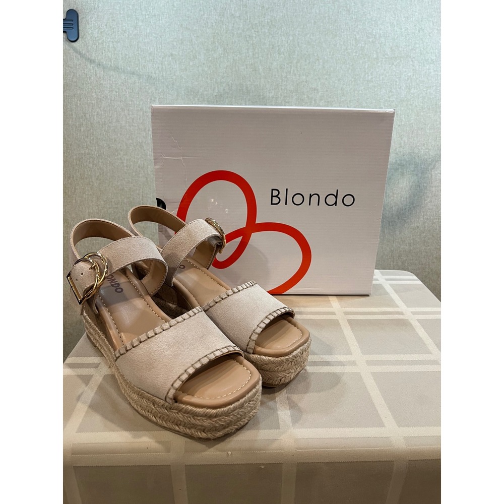 Blondo Gillian Sand Suede Waterproof Espadrille Wedge Sandals Womens 9 GILL01SD